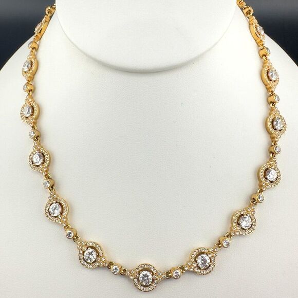 Nadri Pave Crystal Gold tone Statement Wedding Black Tie Necklace - Picture 1 of 8